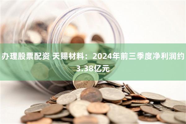 办理股票配资 天赐材料：2024年前三季度净利润约3.38亿元