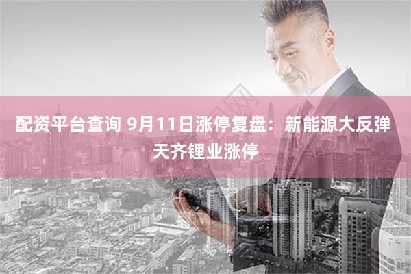 配资平台查询 9月11日涨停复盘：新能源大反弹 天齐锂业涨停